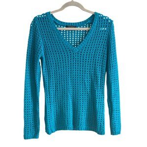 VTG For Cynthia LS Top Blue Teal Open Knit Pullover Woman NO TAG SIZE S